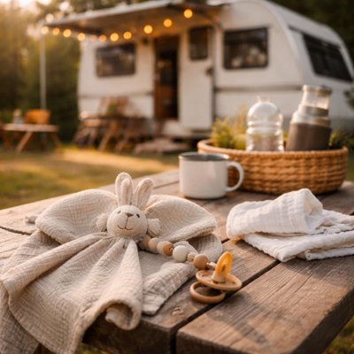 Camping mit Baby im Wohnwagen, Schnuffeltuch, Trinkflasche
